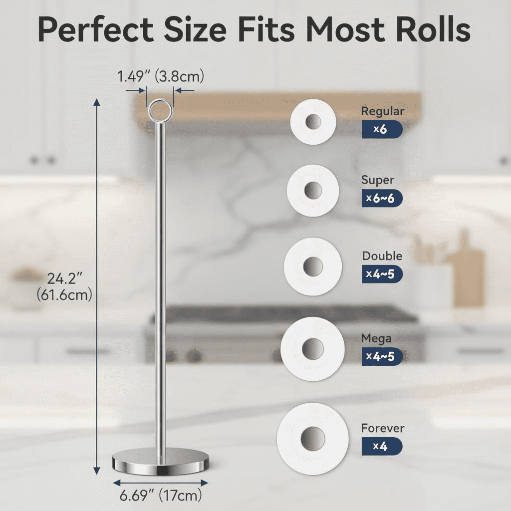Free-Standing Toilet Paper Holder with Spare Roll Storage, Durable Stainless Steel Bathroom Organizer for Convenient Reserve Function