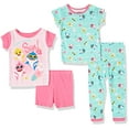 thumbnail image 1 of Baby Shark Girls 4 Piece Cotton Sleepwear Pajama Set, Fun in The Sun, 2T, 1 of 7