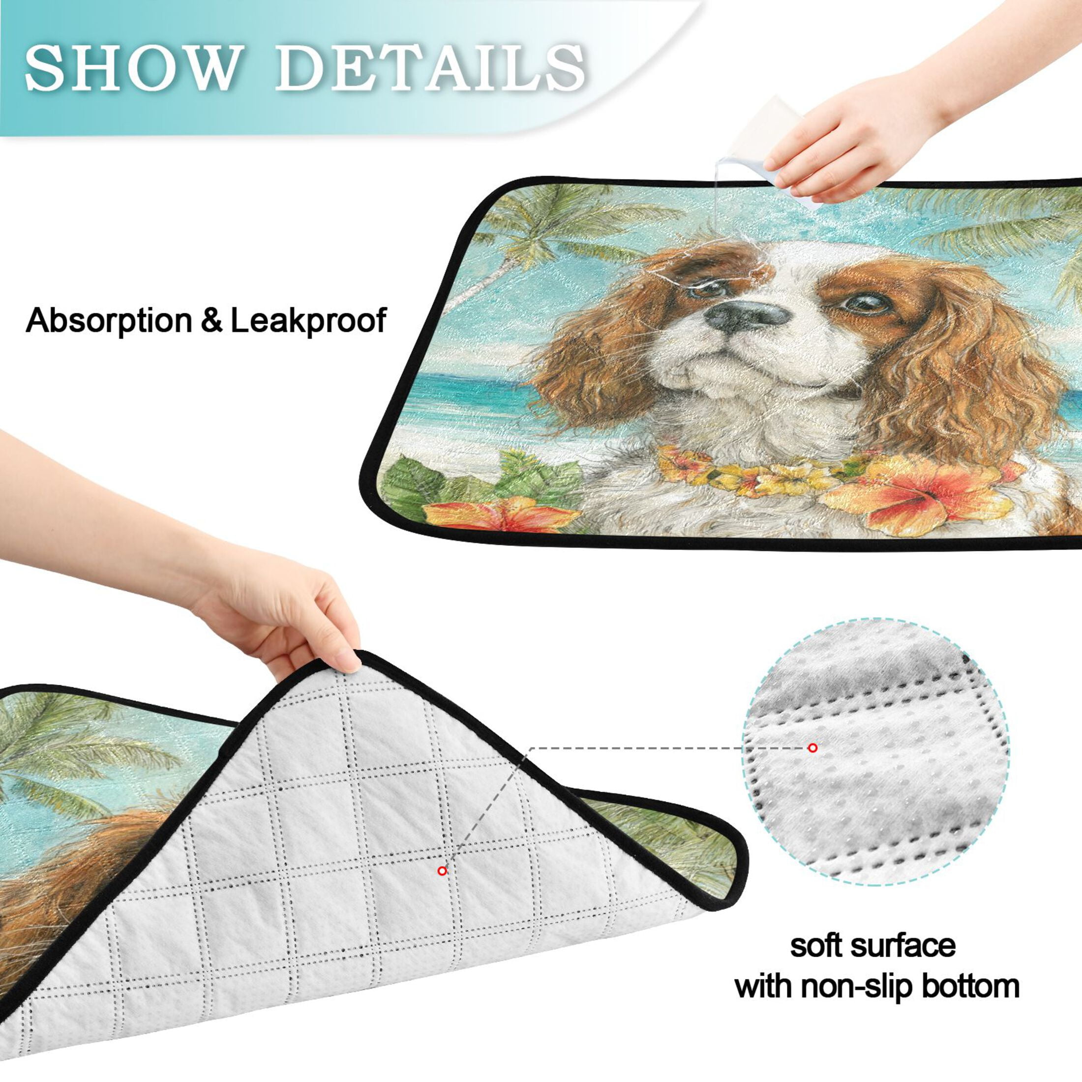 Qxltty Cavalier King Charles Spaniel Dog Cat litter Pads Pet Set of 3 Diaper Mats Center Anti-leakage Layer Absorbent Soft and Comfortable