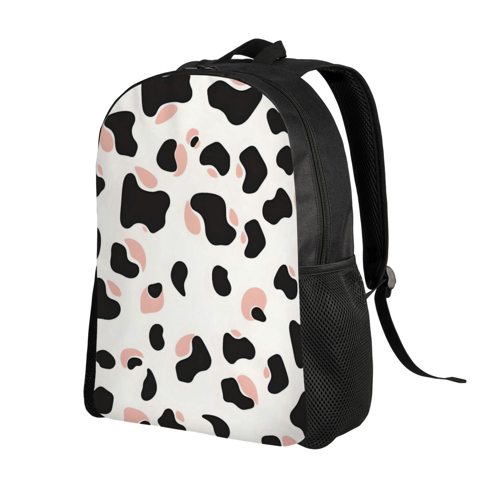 Single Side Full Backpack 16.1×11.8×4.5in Large Capacity Breathable Shoulder Belt Leisure Simple And Strong Bearing Capacity Simple Cow Print Pattern White Background, Pink And White_2