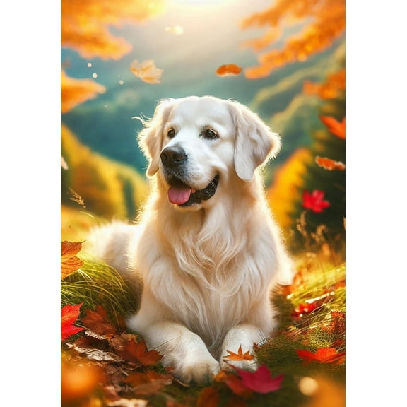 Golden Retriever White -  Best of Breed DCR Falling Leaves House Flag 28" x 40"