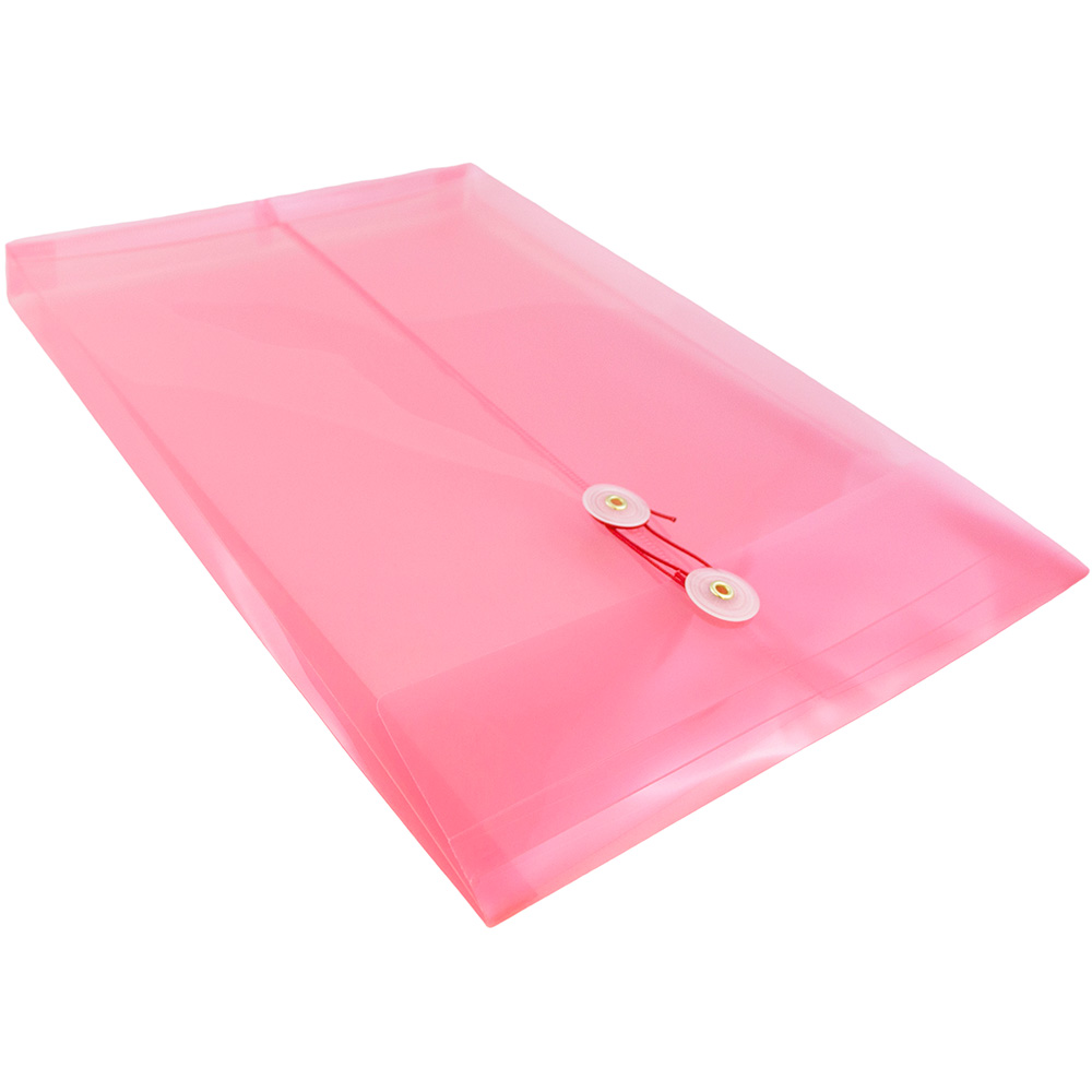 JAM Paper Plastic Envelopes, 9.8x14.5, 12/Pack, Pink, Button String, Legal Open End