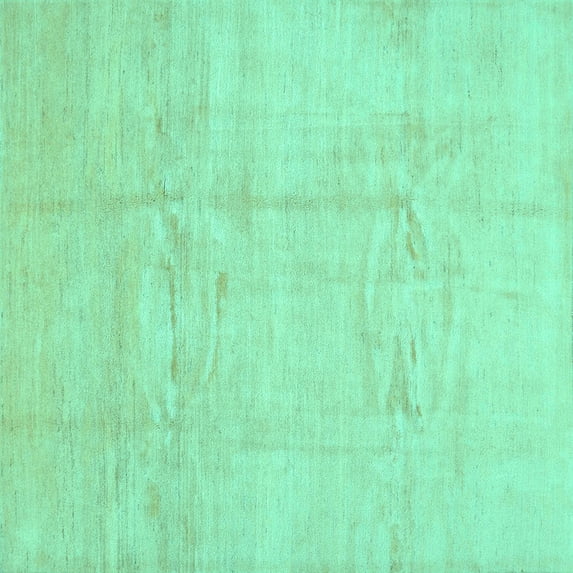 Ahgly Company Machine Washable Indoor Square Solid Turquoise Blue Modern Area Rugs, 4' Square
