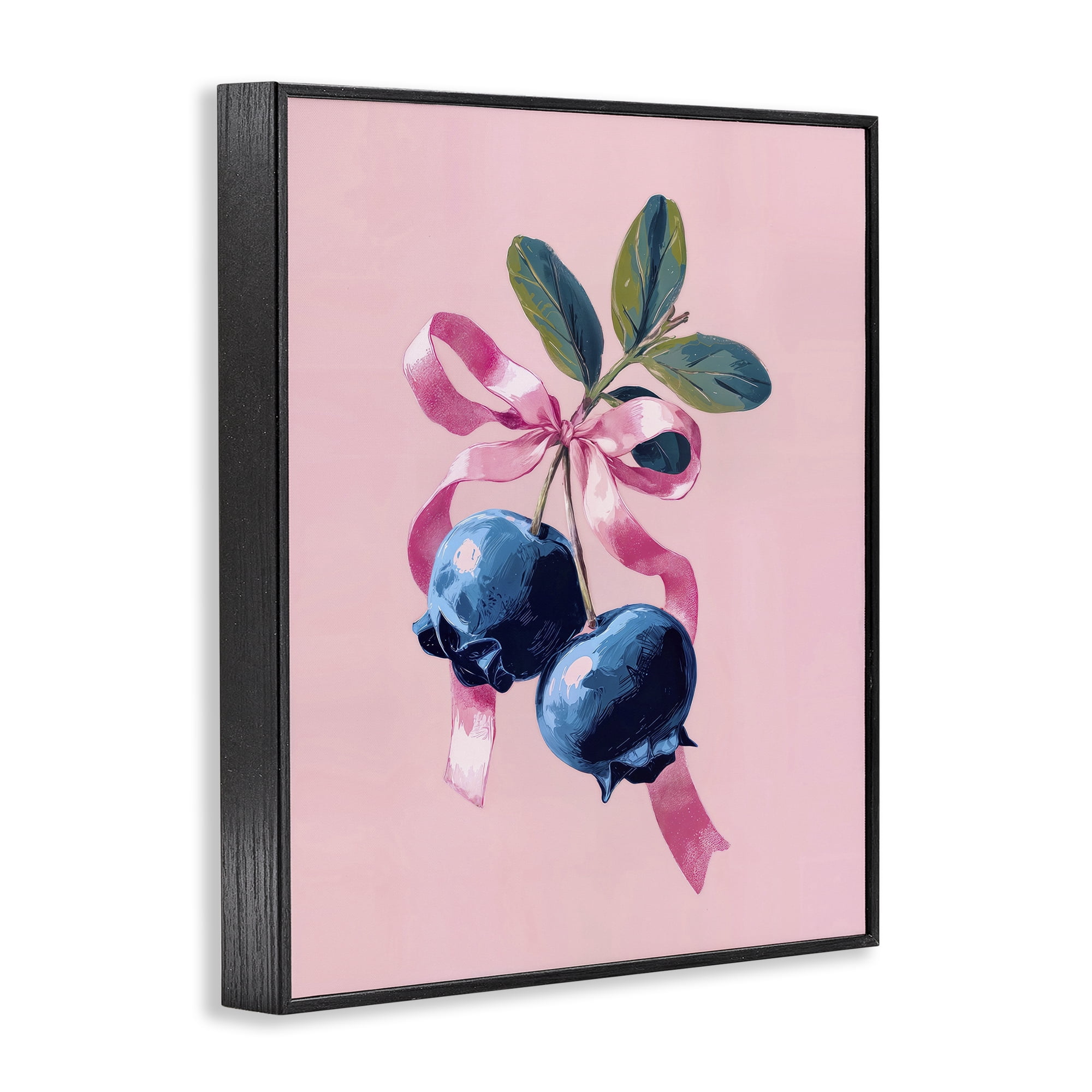 Stupell Industries Blueberry Branch with Pink Bow Black Framed Giclee Art, design by Imagine It Images