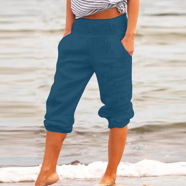 ICHUANYI Clearance Women's Loose Wide Leg Pants Cotton Linen Trousers Straight Pants Casual Pants(Dark Blue, XL) ICHUANYI WER2023081005555