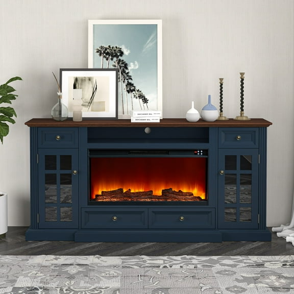 FESTIVO Modern TV Stand with Electric Fireplace - Fits TVs Up to 78 Inches - Navy