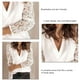 thumbnail image 4 of Camisa de manga larga Ticfox Cuello en V Blusa de encaje para mujer Blanco M, 4 of 5