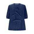 thumbnail image 4 of Roncen Womens Denim Tie Front Tops Babydoll Peplum Puff Sleeve Jean Shirts Crew Neck Summer Casual Bow Blouses, 4 of 7