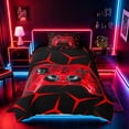thumbnail image 2 of meiyoeat Neon Red Flame Game Controller Twin Bedding for Kids Boys, Red Geometric Gaming Duvet Cover Set, Gamepad Reversible 2-Piece, 1 Duvet Cover and 1 Pillowcase, 2 of 7