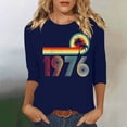 thumbnail image 1 of Uootdi Hauts pour Femmes Manches 3/4 Col Ras du Cou 1976 Imprimé Arc-en-Ciel Rétro Coupe Décontractée T-Shirts Nostalgiques pour Escapade d'Été Cadeau, 1 of 4
