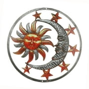 Metal Sun, Moon Sculpture Wall Art Decor for Home Fence Decoration Brown