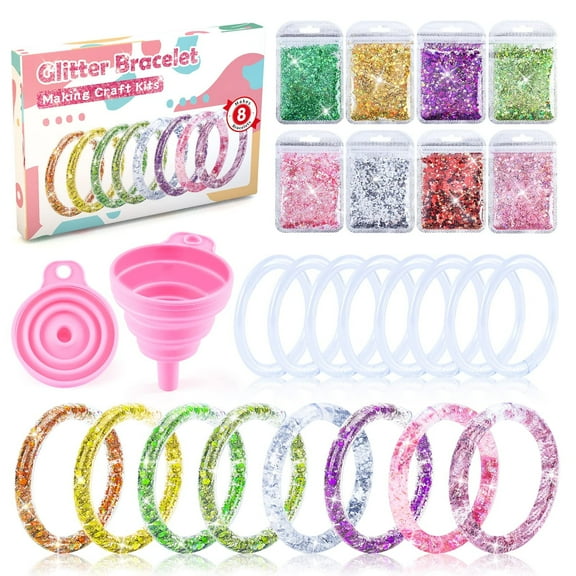 Dikence Bracelet Making Craft for 4 5 6 7 8 Year Old Girls Liquid Glitter Jewellery Making Kit for 5 6 7 8 9 10 11 12 Girl Kid Craft Kits Girl Toy Age 6-8 Arts and Crafts for Kids