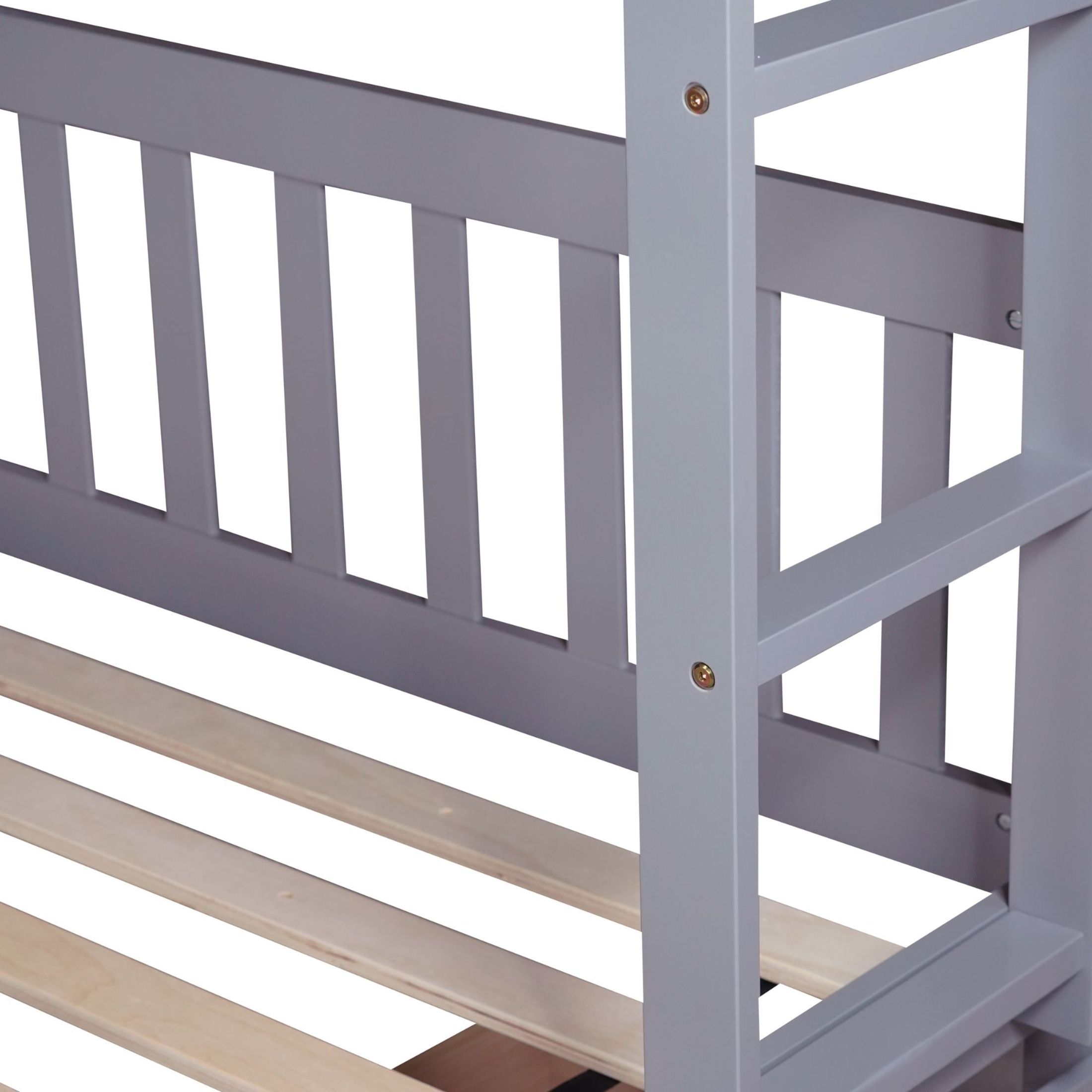 Noble House Full Over Full Rubber Wood Bunk Bed, Convertible Design with 2 Storage Drawers, Guardrails & Ladder, Grey