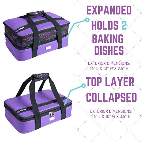 Pursetti Casserole Carrier Purple Circle w/Purple Accent Expandable Insulated Bag Perfect as Lasagna & Pie Carrier for Potluck Family and Holiday Parties 