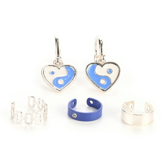 Claire's Unisex Faux Hoop Yin Yang Earrings Set, Adult, Cuff/Latch Closure, 4 Pack, 38810