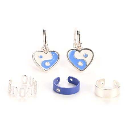 Claire's Unisex Faux Hoop Yin Yang Earrings Set, Adult, Cuff/Latch Closure, 4 Pack, 38810