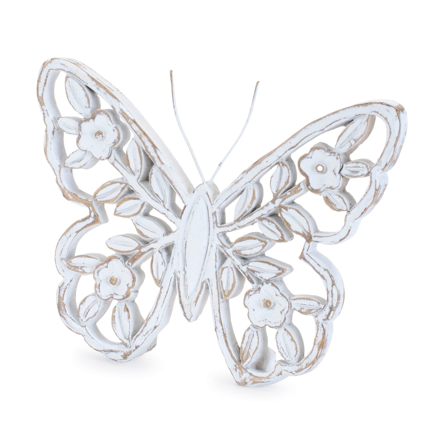 Melrose 96430DS 5.5 in. Resin Butterfly, White & Beige - Set of 2
