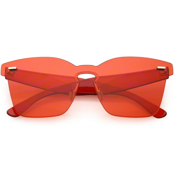 Oversize Rimless Horn Rimmed Sunglasses Keyhole Nose Bridge Mono Flat Lens 59mm (Red)