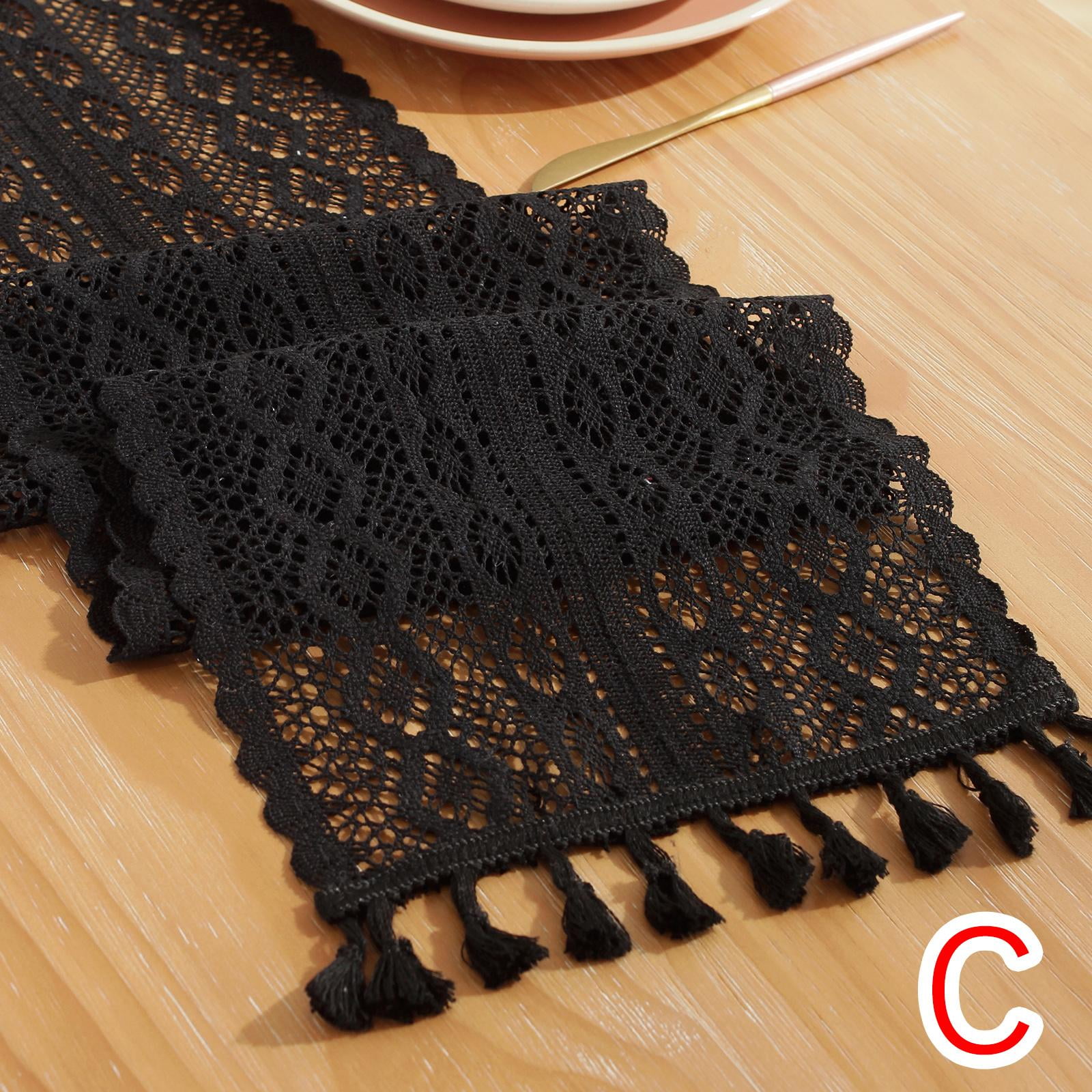 Vintage Cotton Crochet Lace Tassels Table Runner Wedding FREE Cloth