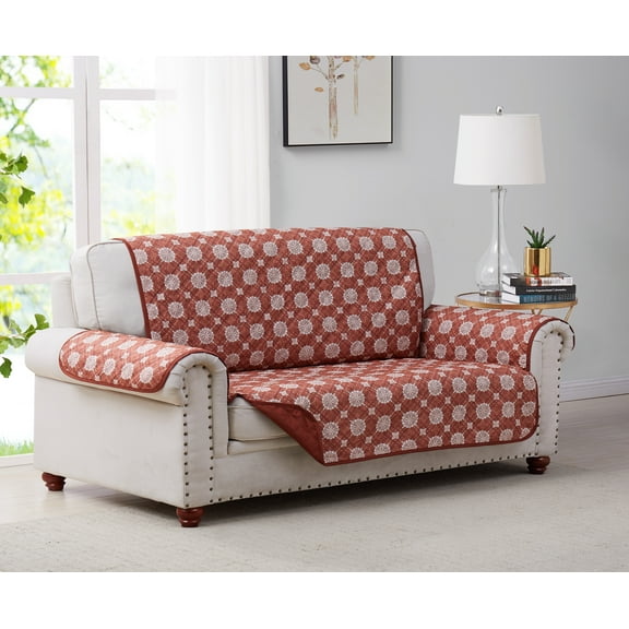 Mandala Furniture Protector Reverse to Solid Love Seat Red