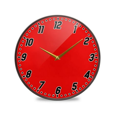 Wall Clock Battery Operated Non Ticking Silent for Living Room Bedroom Kitchen Office Decor Red 9