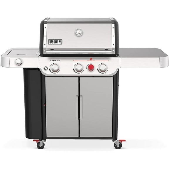 Weber Genesis S-335 LP Gas Grill, 3-Burner, Stainless Steel with Expandable Grate, Side Burner, and Prep Table Features