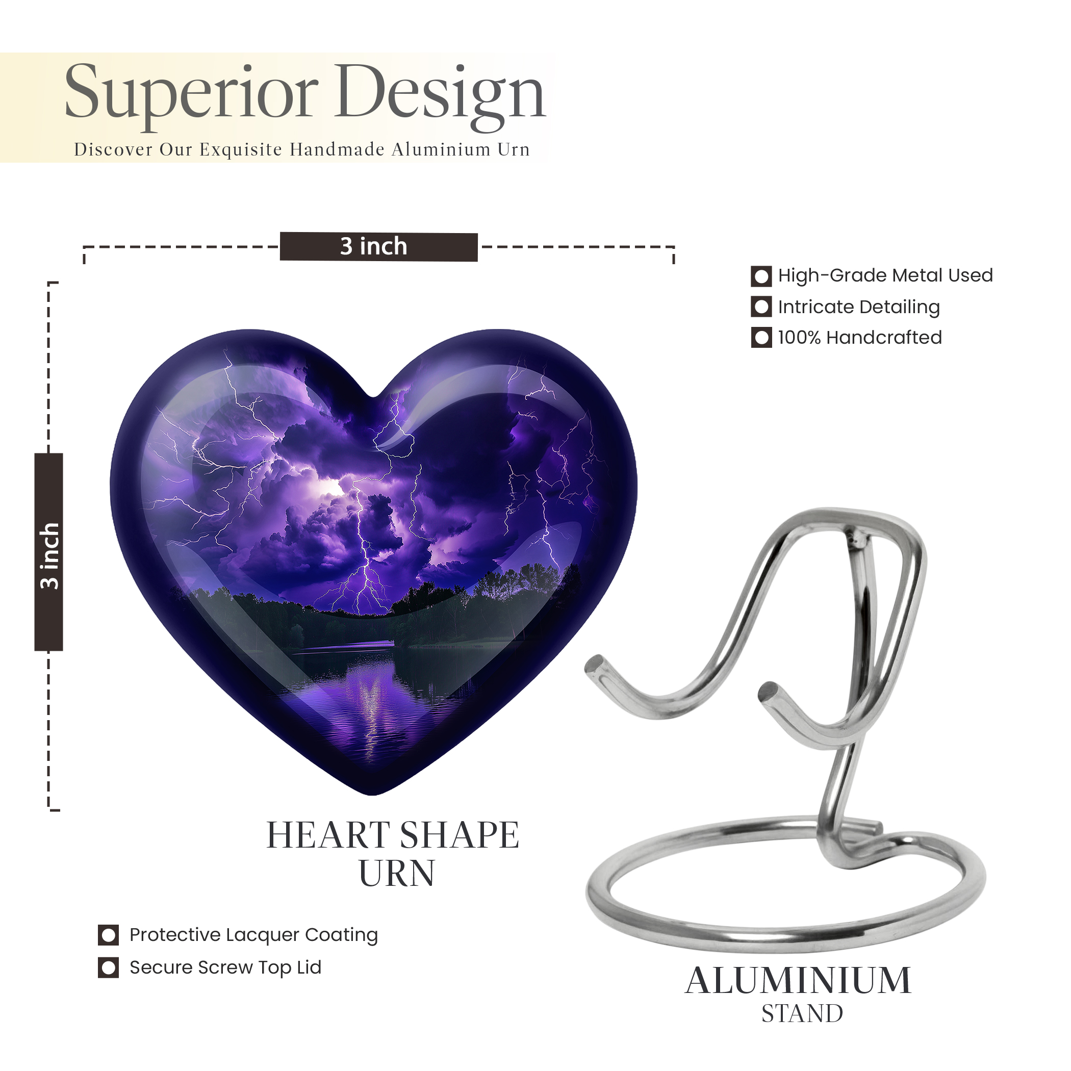Purple Heart Urn For Human Ashes Adult Women - Purple Urns for Human Ashes Adult - Funeral Urns For Mom - Cremation Urn - 3inch, Small/Mini Size - Single 1Pcs