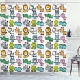 thumbnail image 1 of Ambesonne Cartoon Shower Curtain, Bat Frog Lion Zebra Dino, 69"Wx84"L, Multicolor, 1 of 3