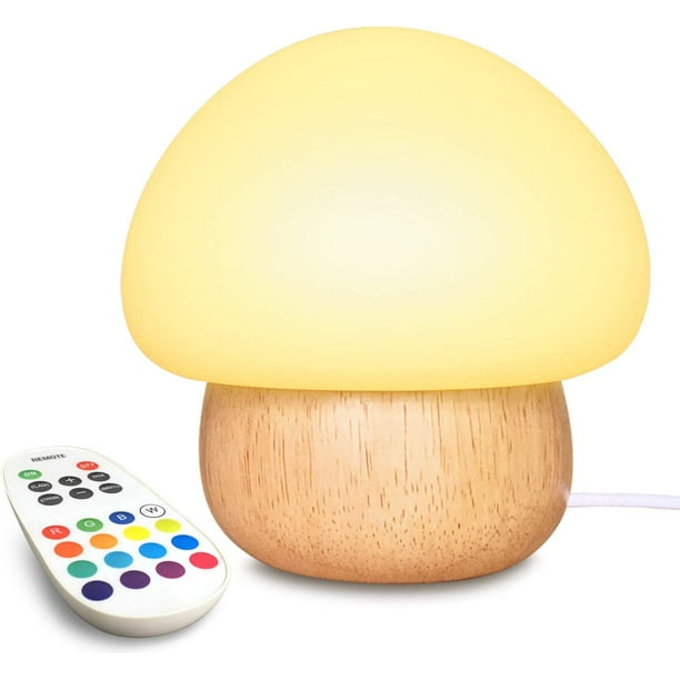 Luz nocturna para niños, luz nocturna LED USB con forma de hongo y control remoto, lámpara de noche para niños con 4 modos de iluminación y 16 colores, protección ocular suave y función de memoria.