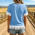thumbnail image 7 of Admvng Women's T-Shirt Crew Neck Fringe Trim Short Sleeve Solid Casual Summer Tops, 7 of 7