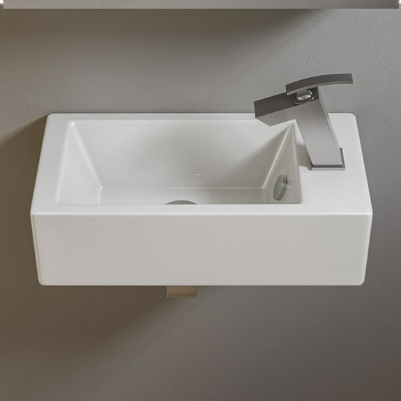 ALFI Brand ABC116 White 20" Small Rectangular Wall Mounted Ceramic Sink with Faucet Hole