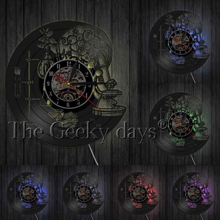 Tools of Science Chemistry Lab Wall Decor Vinyl Record Wall Clock Biology Science Dopamine Molecule Vintage Clock Scientist Gift With LED
