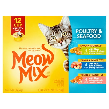 Meow Mix Poultry & Seafood Wet Cat Food Variety Pack- (12) 2.75-oz. Cups