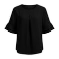 thumbnail image 5 of Gbobgt Women's Blouses Half Sleeve Crew Neck Casual Lightweight Summer Tops for Daily Office And Vacation Outfits Black L, 5 of 6