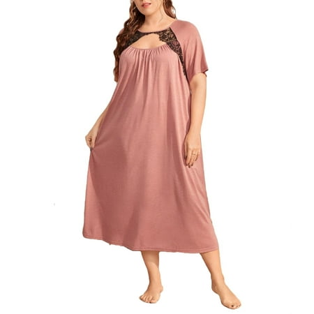 

Women Plus Sleep & Lounge Colorblock Sleepshirts Keyhole Neckline Dusty Pink Short Sleeve Plus Size Nightgowns & Sleepshirts 3XL