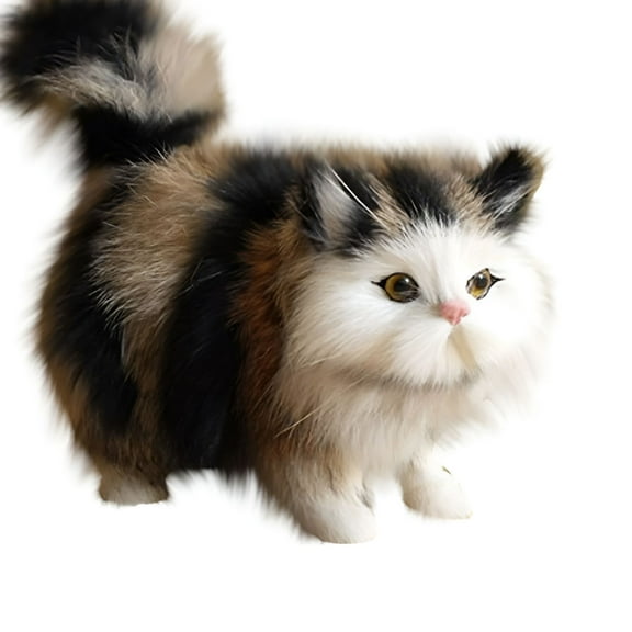 LAMIRO Realistic Furry Baby Calico Cat Figurine Simulation Kitten Home Office Car Decorative Statue/Synthetic Fur Pet Stuffed House Animal Replica/Photo Props