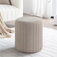 thumbnail image 3 of Get Set Style Tulum Round Boucle Ottoman with Comfy Padded Seat (Khaki), 3 of 5