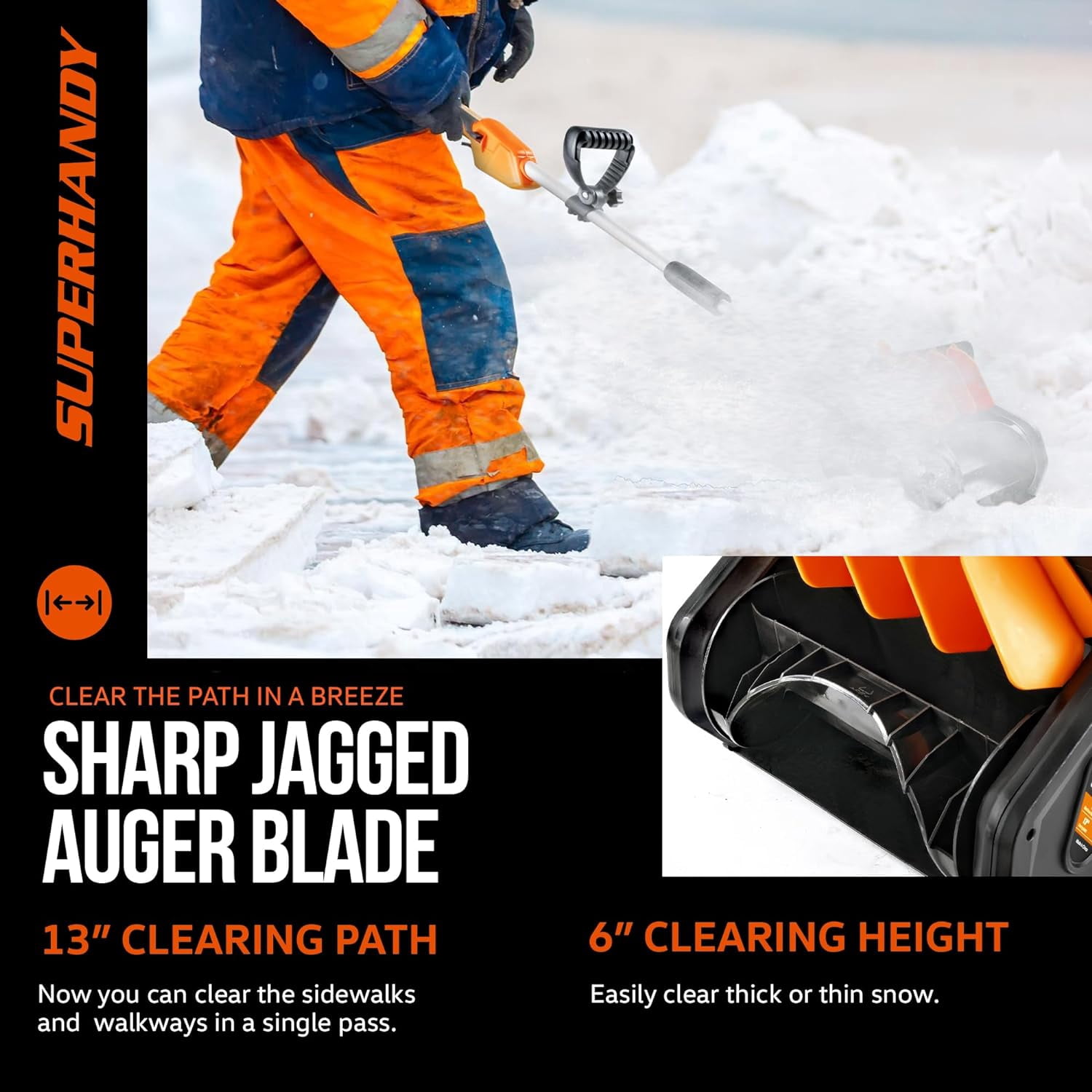Souffleuse à Neige SUPERHANDY 20V Sans Fil - 25cm Largeur - 7.6m Lancement - 136kg/min - Portable