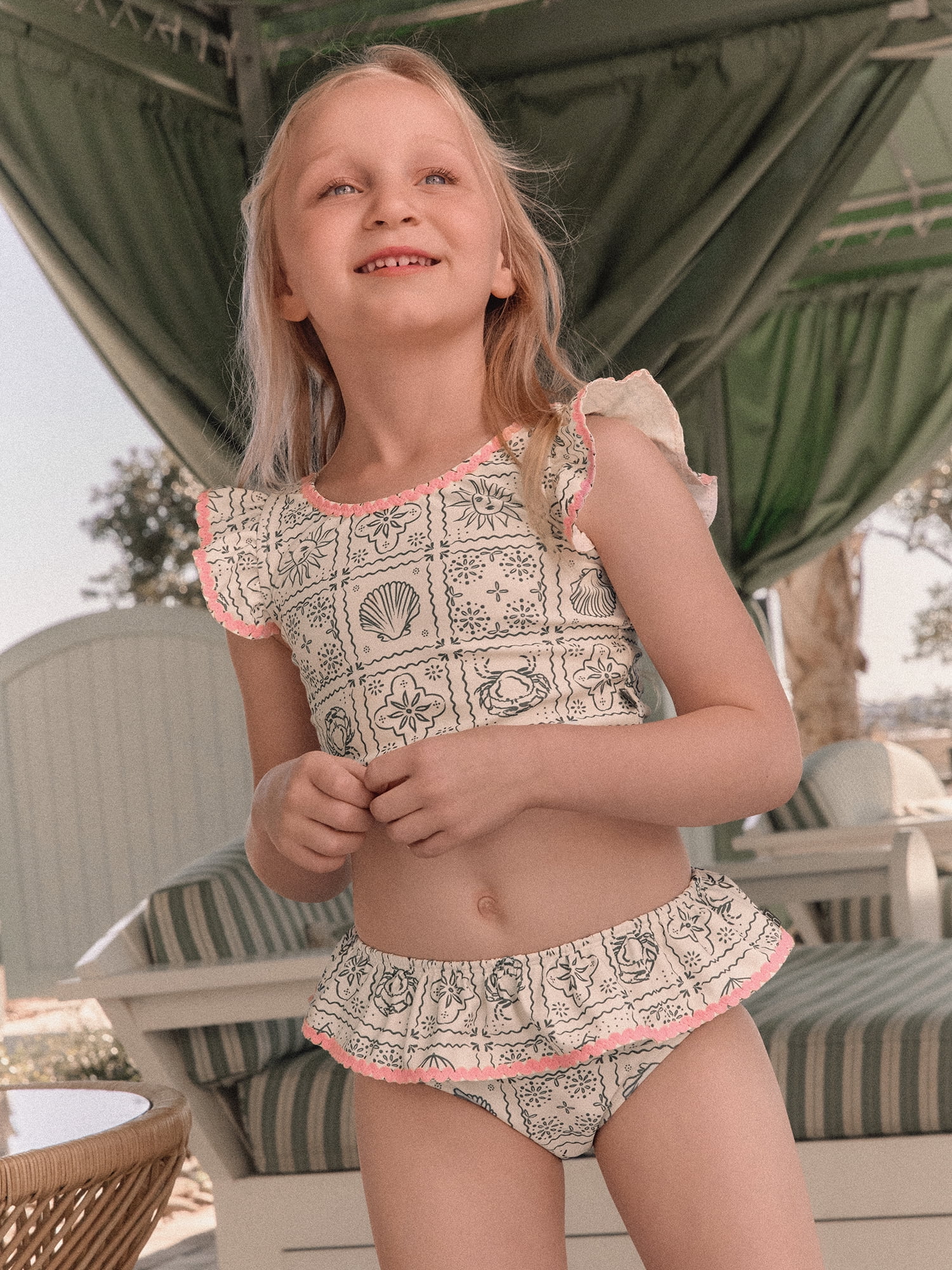 Modern Moments by Gerber Toddler Girl Two- Piece Swimsuit with Ric- Rac, Sizes 12M-5T