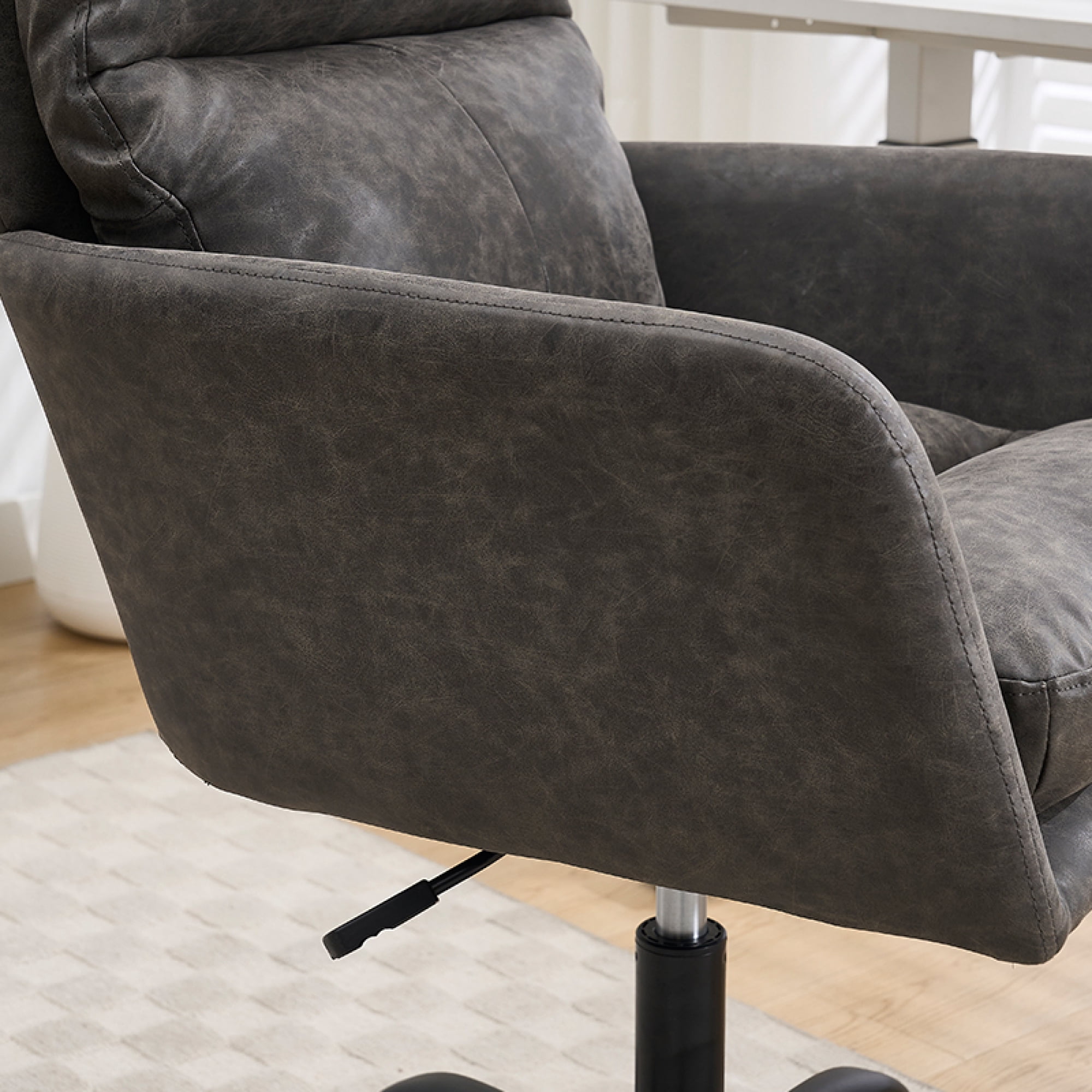 Leumius Office Chair with Black Base & Adjustable In Height,PU Leather Chair for Office Bedroom Dressing Table Gray