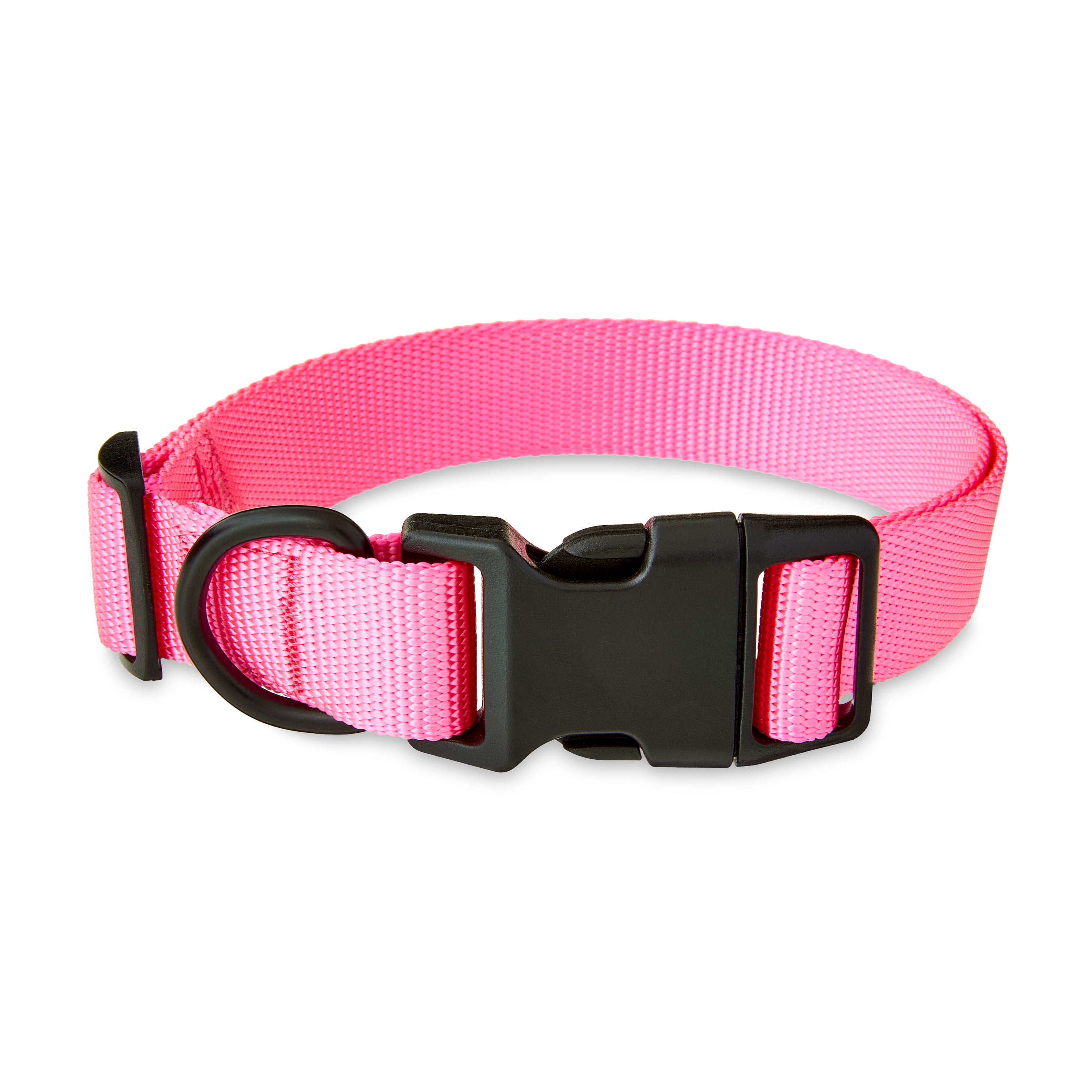 Vibrant Life Solid Polyester Adjustable Dog Collar, with 6ft Dog Leash, Pink, Large