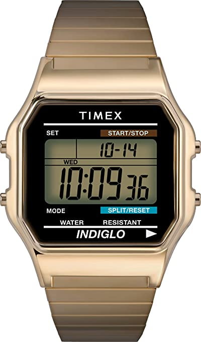 Reloj Digital Clasico Timex T78677 Caja 34 mm Banda Acero Inoxidable Resistente al Agua Dorado para Hombre Timex T78677 Walmart en linea