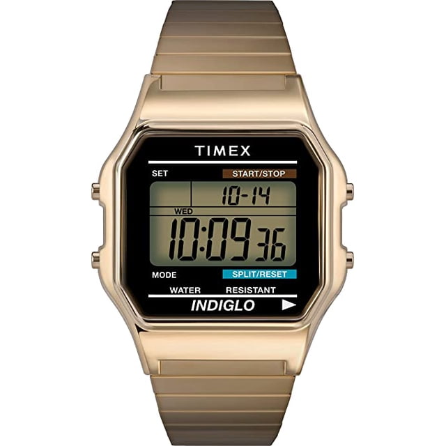 Reloj Digital Clásico Timex T78677 Caja 34 mm Banda Acero Inoxidable Resistente al Agua Dorado para Hombre Timex T78677
