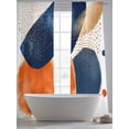 thumbnail image 6 of Navy Blue Burnt Orange Semi Sheer Curtains 84 Inch Length 2 Panels Set, Artwork Geometric Contemporary Sheer Kitchen Curtain Privacy Voile Window Curtain for Living Room Bedroom Rod Pocket Drapes, 6 of 7