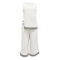 thumbnail image 5 of Womens Casual Two Piece Outfit Round Neck Sleeveless Top Elastic Waist Culotte Pants with Pockets Cotton Blend Vacation Set White L(L), 5 of 5
