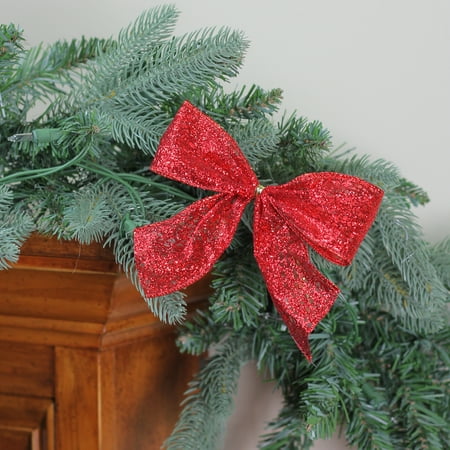 Pack of 6 Sheer Red Glittered Mini Christmas Bow Decorations 4.5" x 5"