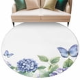 thumbnail image 2 of 7ft Round Rug, Flower Butterfly Non-Skid Rubber Backing Large Area Rugs - Living Room Bedroom Home Office, Blue Purple Watercolor Wilflower Indoor Floor Mat Carpets Washable Rug, 2 of 9