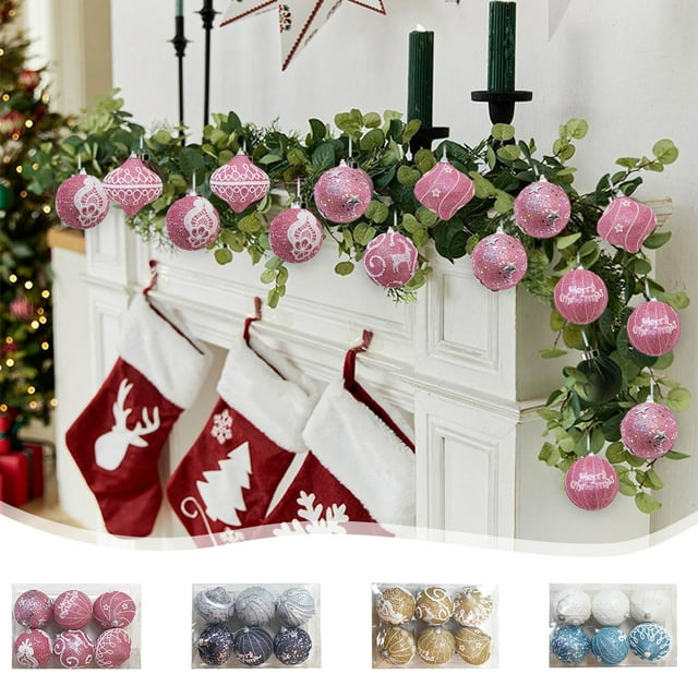 Paquete de 6 Bolas Navideñas con Purpurina Azul, Adornos Colgantes de Plástico de 8 Cm con Formas Geométricas para Árbol, Decoración Festiva Diy para Chimenea y Guirnalda.