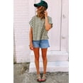 thumbnail image 3 of Women's Green Stripe Textured Crew Neck T-Shirt with Side Slits - [ZhiHiMeRi] | (US 12-14)L, 3 of 12