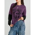 thumbnail image 5 of KelaJuan Women's Casual Gothic Tops Cartoon Skull Print Long Sleeve Round-Neck Fake Two Pieces Grunge T-Shirts, 5 of 6